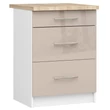Kép 1/7 - OLIWIA Alsószekrény 60cm 3 fiókkal Fehér / Fényes Cappuccino