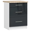 Kép 1/7 - OLIWIA Alsószekrény 60cm 3 fiókkal Fehér / Fényes Grafit