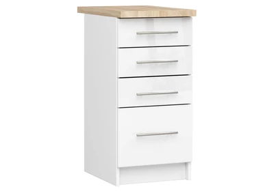 OLIWIA Alsószekrény 40cm 4 fiókkal Fehér / Fényes fehér