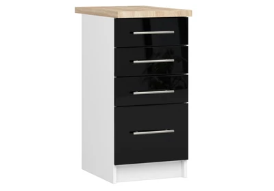 OLIWIA Alsószekrény 40cm 4 fiókkal Fehér / Fényes fekete