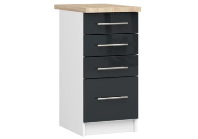 OLIWIA Alsószekrény 40cm 4 fiókkal Fehér / Fényes Grafit
