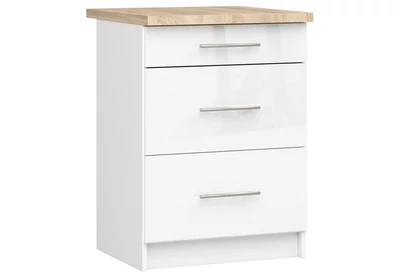 OLIWIA Alsószekrény 60cm 3 fiókkal Fehér / Fényes fehér