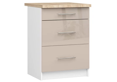 OLIWIA Alsószekrény 60cm 3 fiókkal Fehér / Fényes Cappuccino