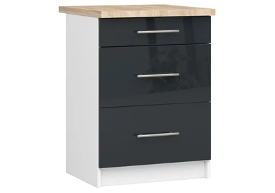 OLIWIA Alsószekrény 60cm 3 fiókkal Fehér / Fényes Grafit