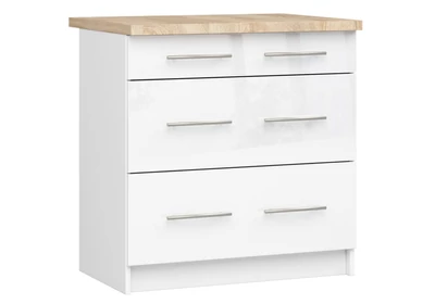 OLIWIA Alsószekrény 80cm 3 fiókkal Fehér / Fényes fehér