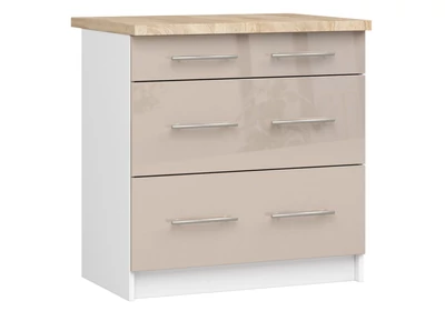 OLIWIA Alsószekrény 80cm 3 fiókkal Fehér / Fényes Cappuccino