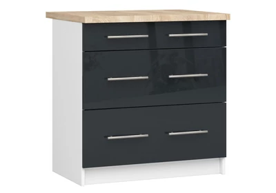 OLIWIA Alsószekrény 80cm 3 fiókkal Fehér / Fényes Grafit