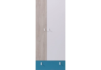 PLANET SYSTEM 3 akasztós szekrény fehér - tölgy - tengerkék színű, kétajtós, egyfiókos