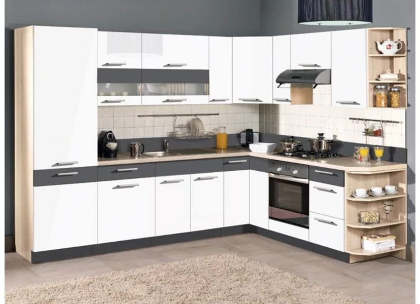 Modena 290x215 L alakú konyha grafit – fehér