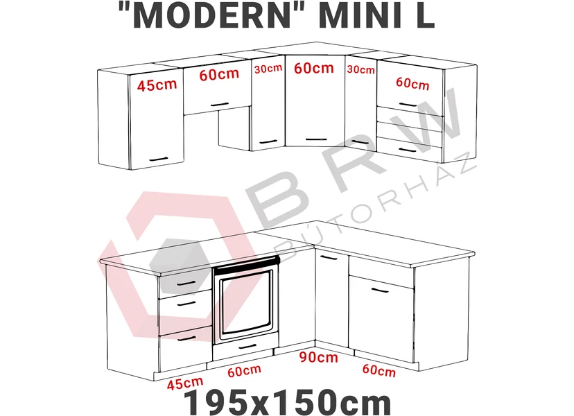 Modena MINI L alakú konyha 195x150 cm wenge