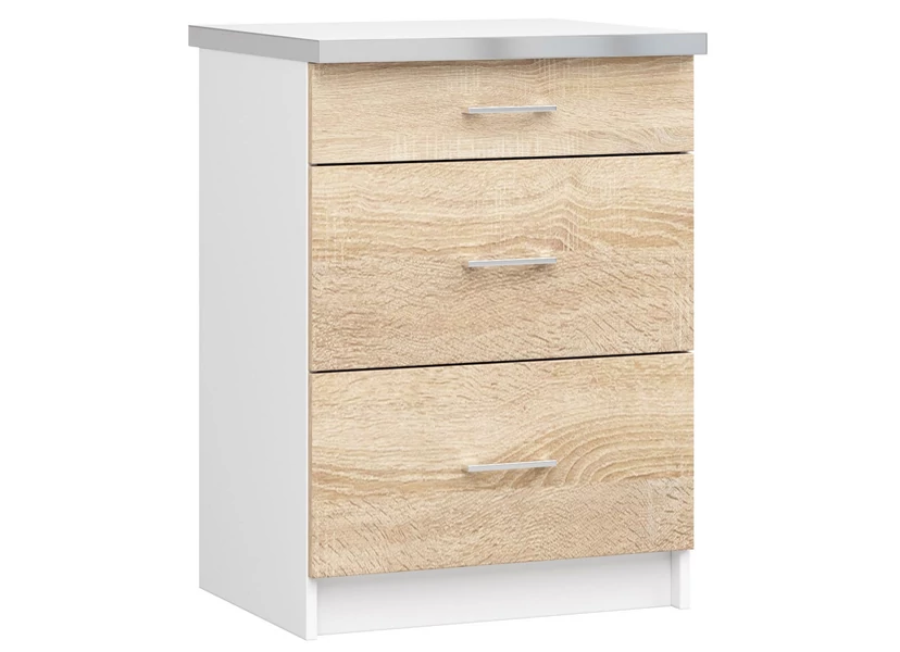 LIMA Konyhabútor elem 60cm 3 fiókkal Fehér / Sonoma tölgy