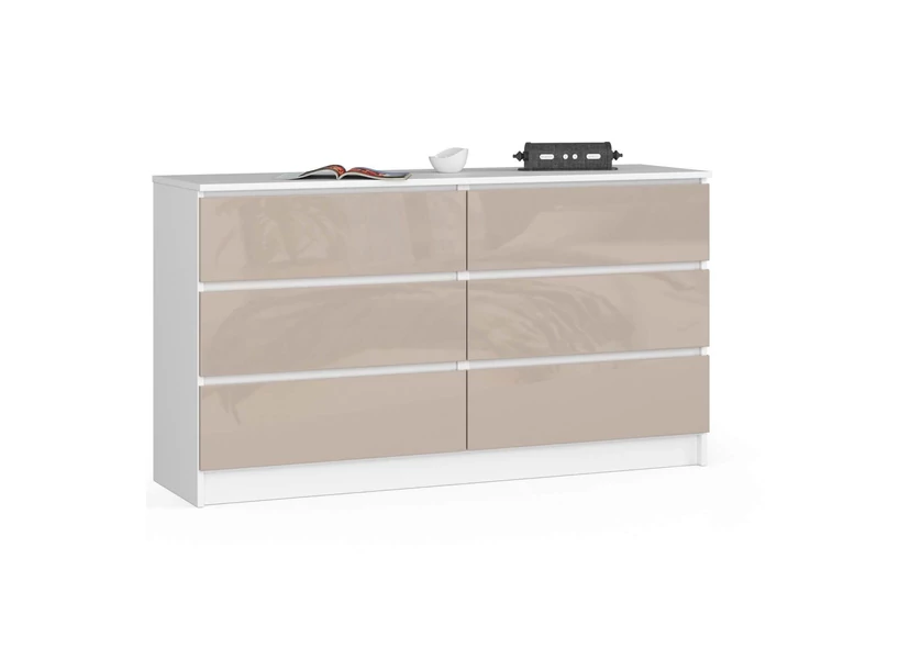 K140 Komód 6 fiókkal Fényes Cappuccino