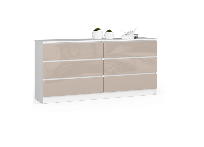 K160 Komód 6 fiókkal Fényes Cappuccino