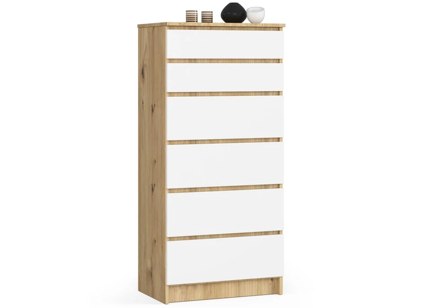 K60 Komód 6 fiókkal Kézműves Tölgy / Fehér