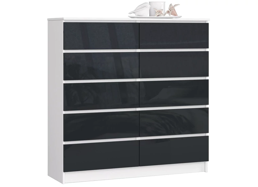K120 Komód 10 fiókkal Fényes Grafit