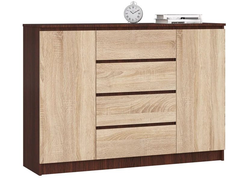 K140 Komód 2 ajtóval 4 fiókkal Wenge / Sonoma tölgy