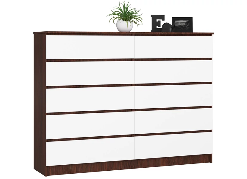 K160 Komód 10 fiókkal Wenge / Fehér