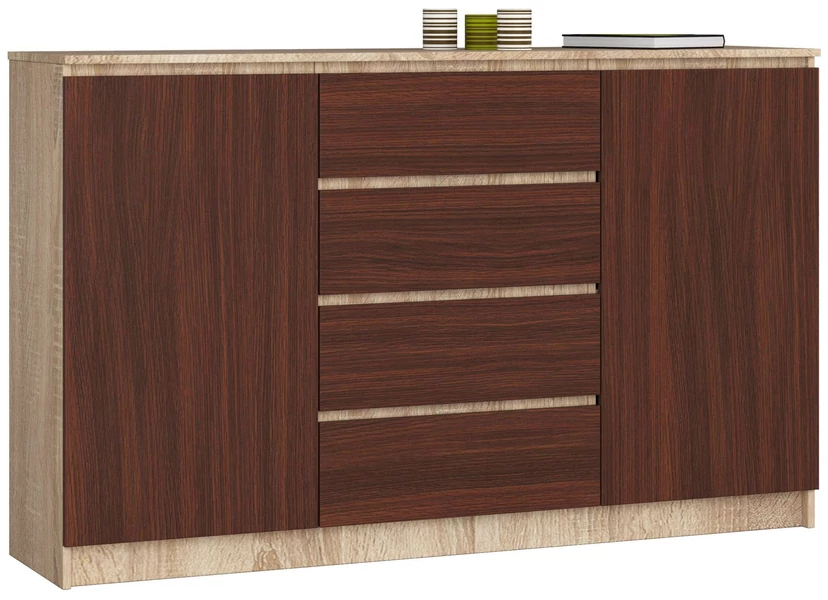 K160 Komód 2 ajtóval 4 fiókkal Sonoma tölgy / Wenge