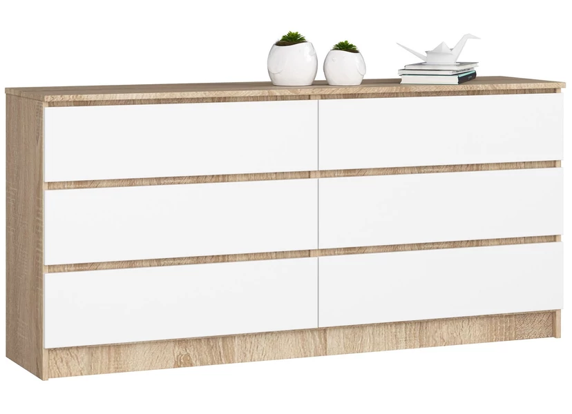 K160 Komód 6 fiókkal Sonoma tölgy / Fehér
