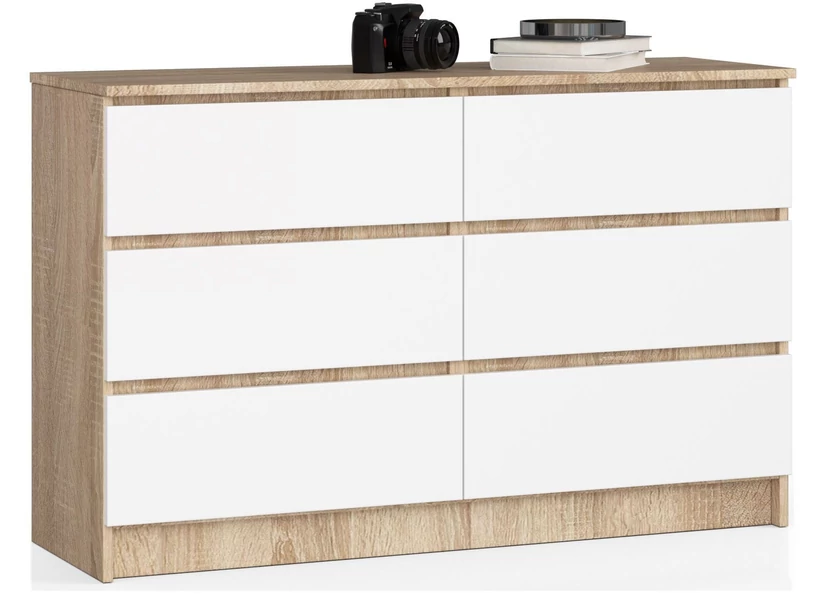 K120 Komód 6 fiókkal Sonoma tölgy / Fehér