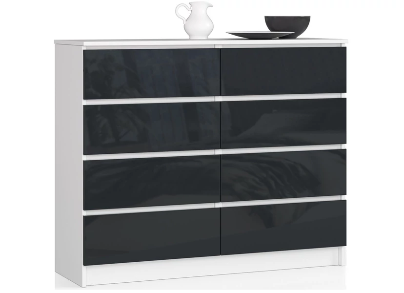 K120 Komód 8 fiókkal Fényes Grafit