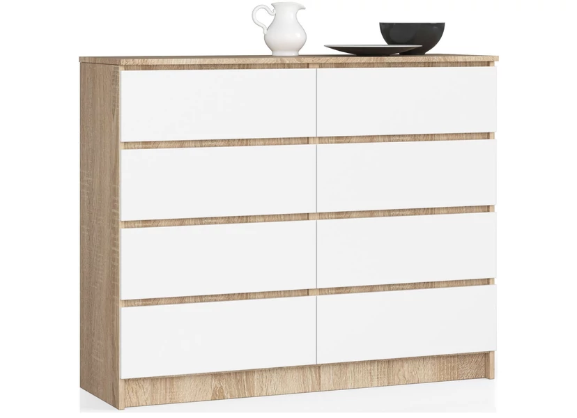 K120 Komód 8 fiókkal Sonoma tölgy / Fehér