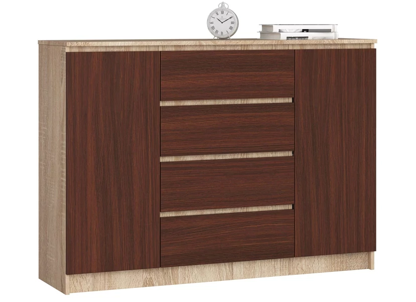 K140 Komód 2 ajtóval 4 fiókkal Sonoma tölgy / Wenge