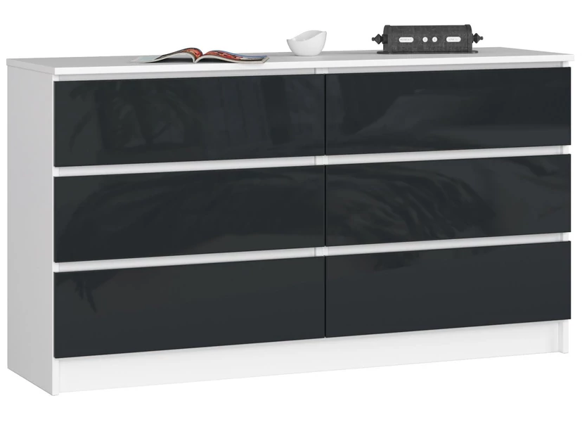 K140 Komód 6 fiókkal Fényes Grafit