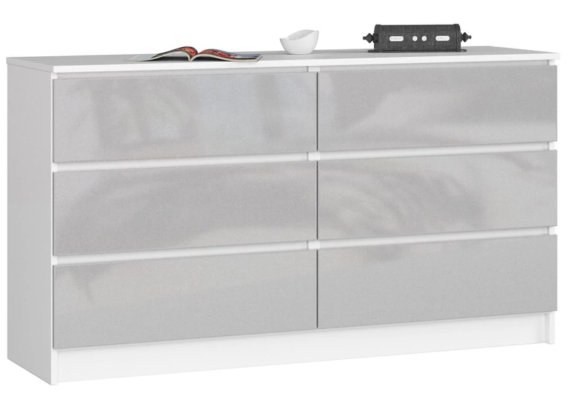 K140 Komód 6 fiókkal Fényes szürke
