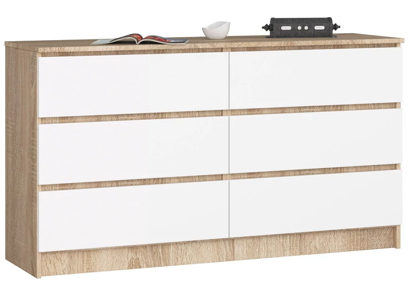 K140 Komód 6 fiókkal Sonoma tölgy / Fehér