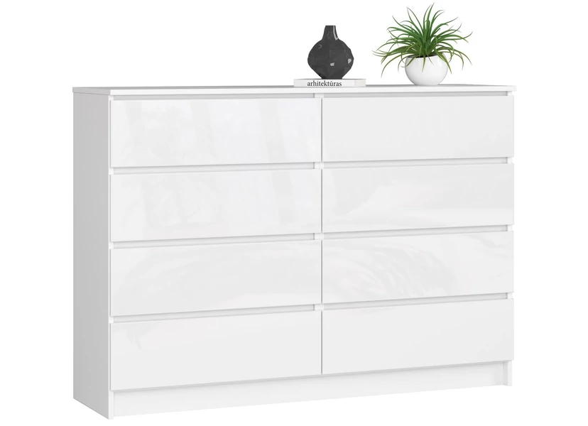 K140 Komód 8 fiókkal Fényes fehér