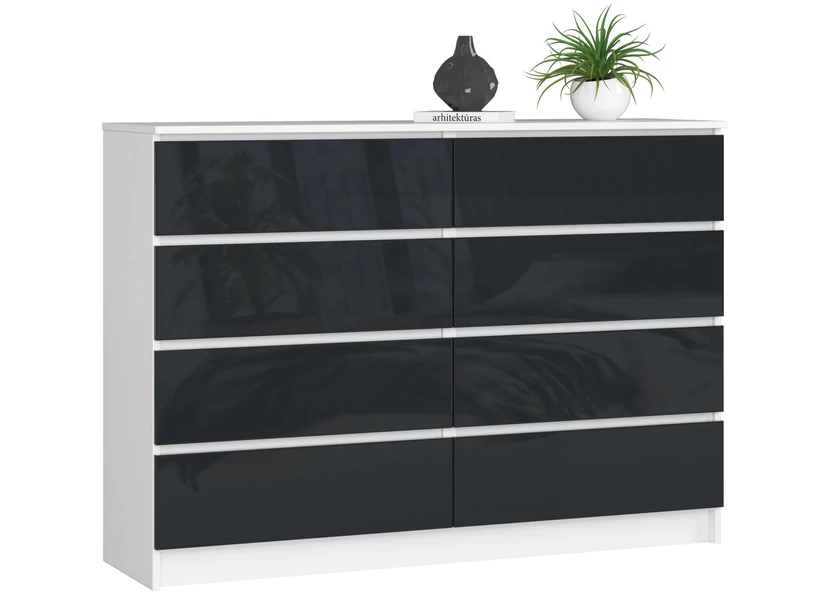 K140 Komód 8 fiókkal Fényes Grafit