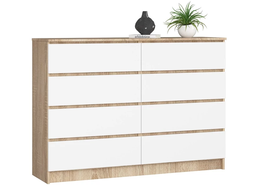 K140 Komód 8 fiókkal Sonoma tölgy / Fehér
