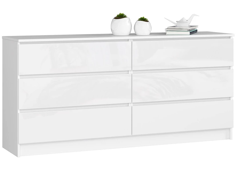 K160 Komód 6 fiókkal Fényes fehér