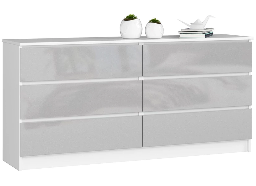 K160 Komód 6 fiókkal Fényes szürke