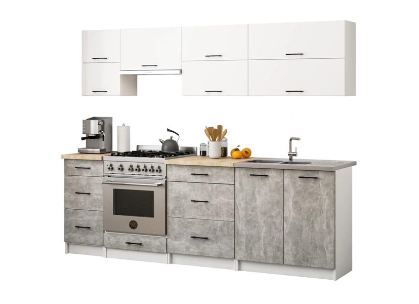 OLIWIA Konyhablokk G2 240cm Fehér-Beton