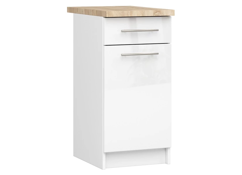 OLIWIA Alsószekrény 40cm 1 fiókkal Fehér / Fényes fehér