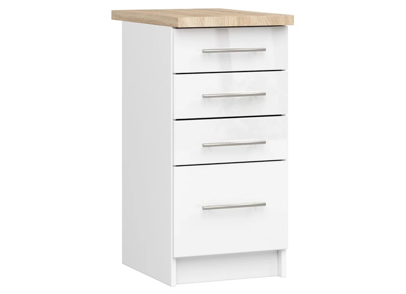 OLIWIA Alsószekrény 40cm 4 fiókkal Fehér / Fényes fehér