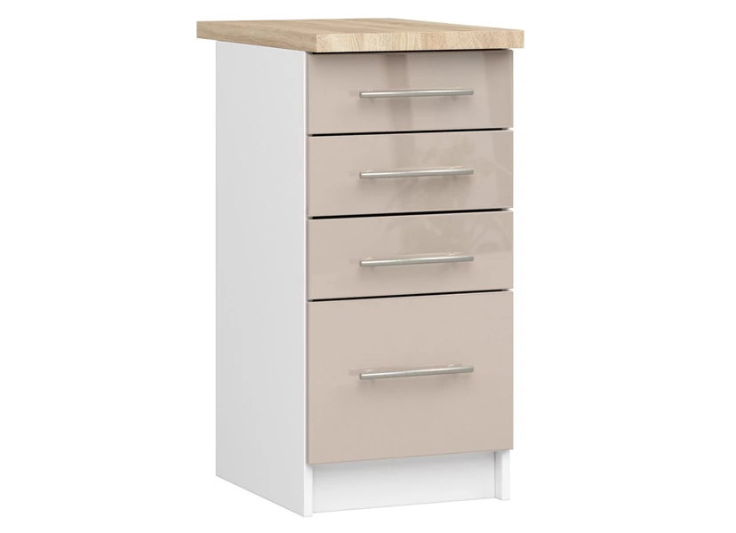 OLIWIA Alsószekrény 40cm 4 fiókkal Fehér / Fényes Cappuccino