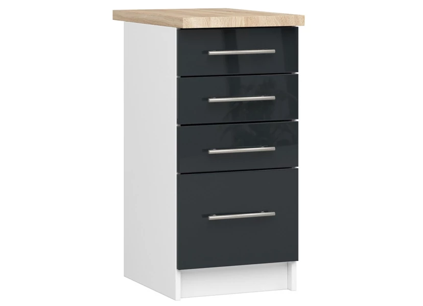 OLIWIA Alsószekrény 40cm 4 fiókkal Fehér / Fényes Grafit