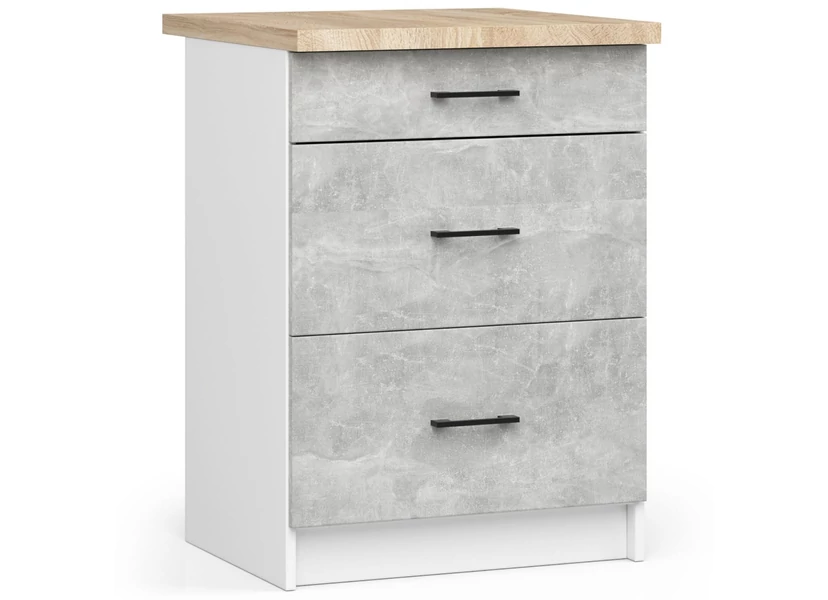 OLIWIA Alsószekrény 60cm 3 fiókkal Fehér / Beton
