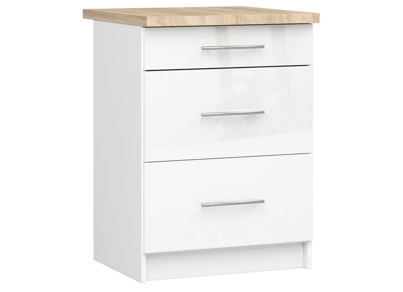 OLIWIA Alsószekrény 60cm 3 fiókkal Fehér / Fényes fehér