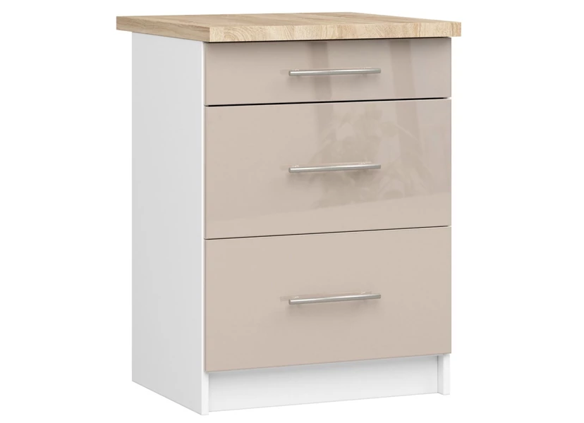 OLIWIA Alsószekrény 60cm 3 fiókkal Fehér / Fényes Cappuccino