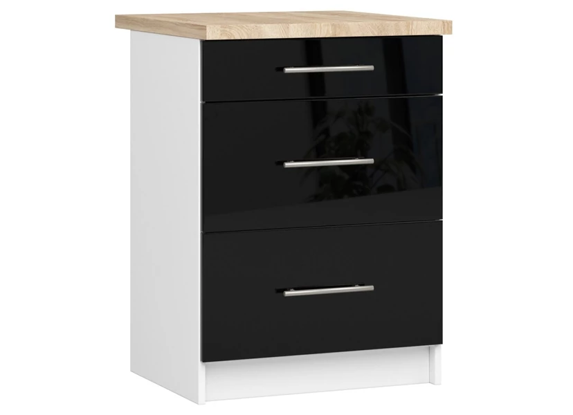 OLIWIA Alsószekrény 60cm 3 fiókkal Fehér / Fényes fekete