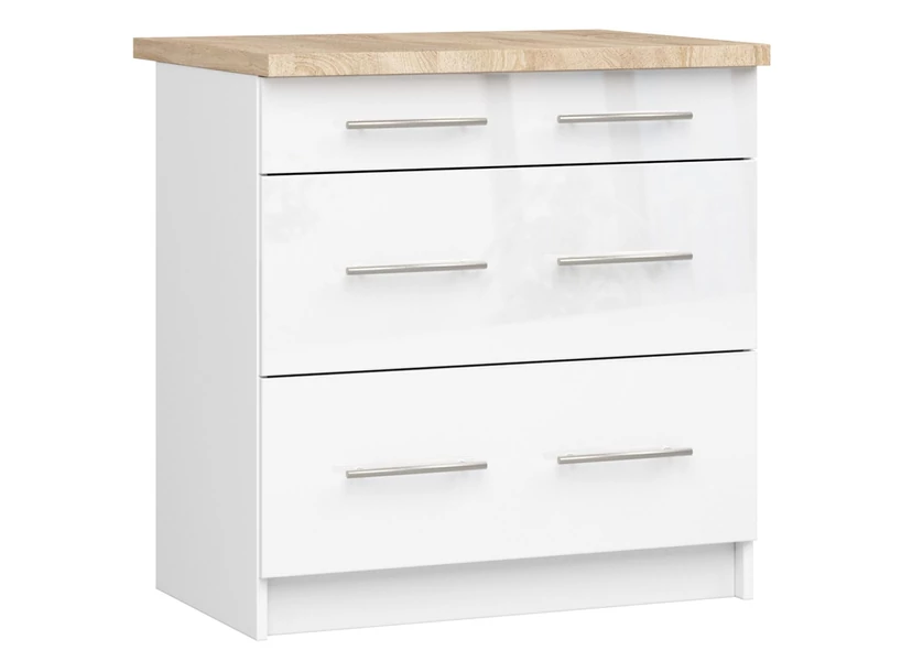 OLIWIA Alsószekrény 80cm 3 fiókkal Fehér / Fényes fehér
