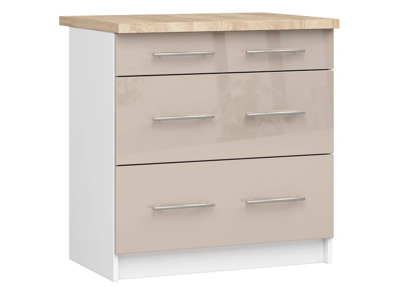 OLIWIA Alsószekrény 80cm 3 fiókkal Fehér / Fényes Cappuccino