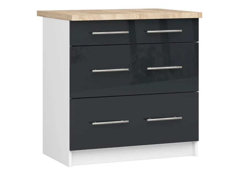 OLIWIA Alsószekrény 80cm 3 fiókkal Fehér / Fényes Grafit