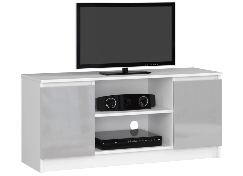 K120 TV szekrény 2 ajtóval Fényes szürke