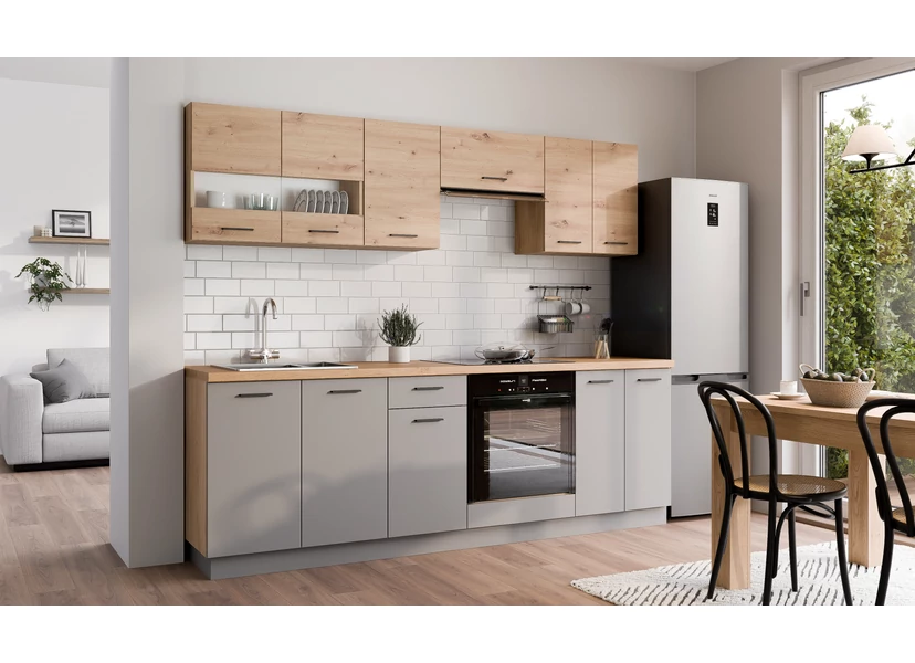 PATI Konyhablokk 240cm Artisan tölgy és Világos grafit színben