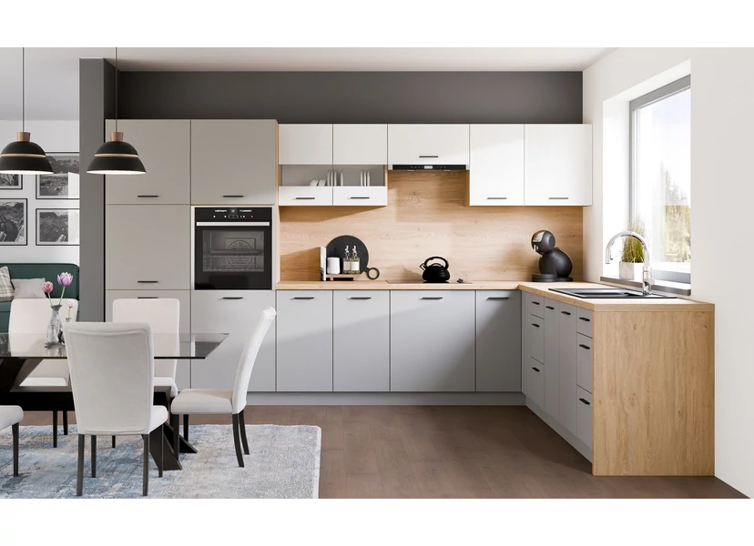 PATI Sarok Konyhablokk „L” alakú 350x250cm Fehér és Világos grafit színben